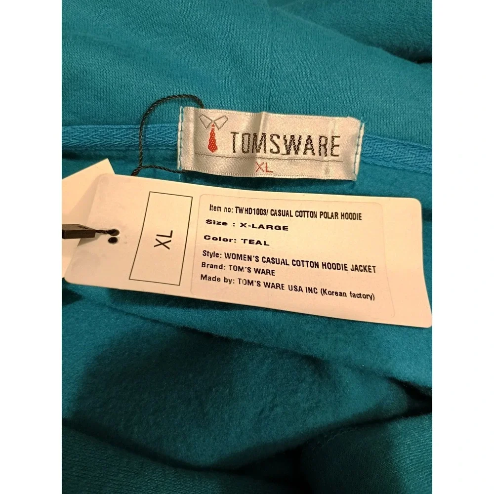 Tom's Ware Womens Teal Casual Cotton Polar‎ Hoodie Moto Sweatshirt  Zip Up SZ XL